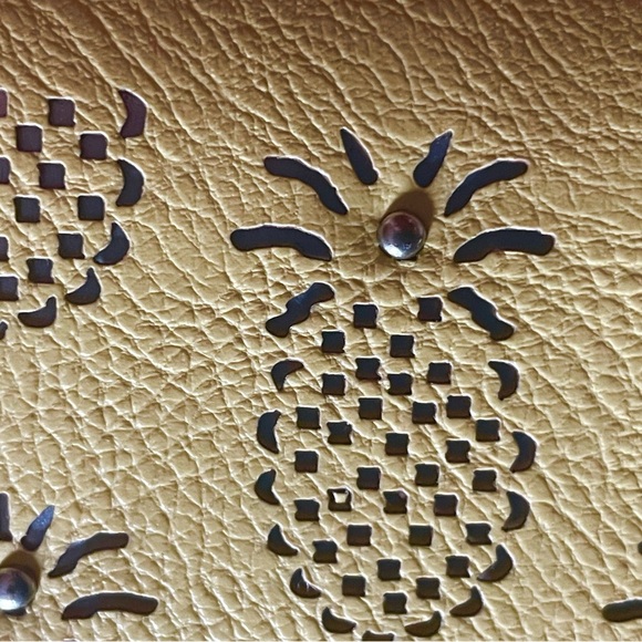 Fun pineapple pale yellow leather wallet with small studs. Apx 7 x 4”. EUC . - Picture 3 of 9